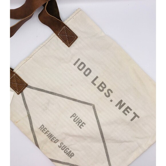 Grainsack Tote Bag, Leather Crossbody Strap, Vintage, Reclaimed Feedsack, Sugar - Picture 1 of 6